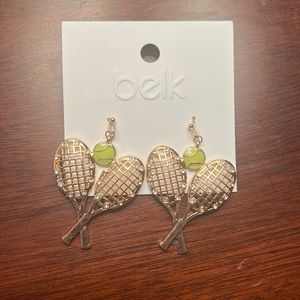 Belk, glass crystal tennis gold tone earrings, shepherd’s hook back